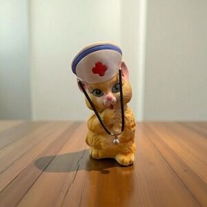Jasco Vintage Porcelain Kitten Cat Nurse W/Stethoscope COIN BANK